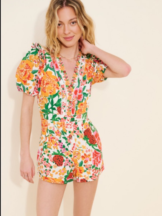 FARM Rio Pants - Farm Rio Floral & Strawberry Print V-Neck Dress in Multi Women’s XS